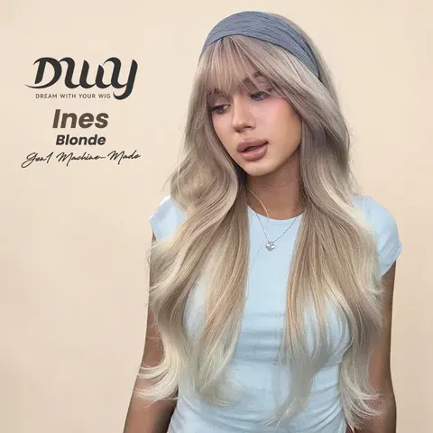 Ines-DWY Blonde Wig for Women Blonde 26-Inch Long Body Wave Glueless Synthetic Hair Wig with a Realistic Scalp