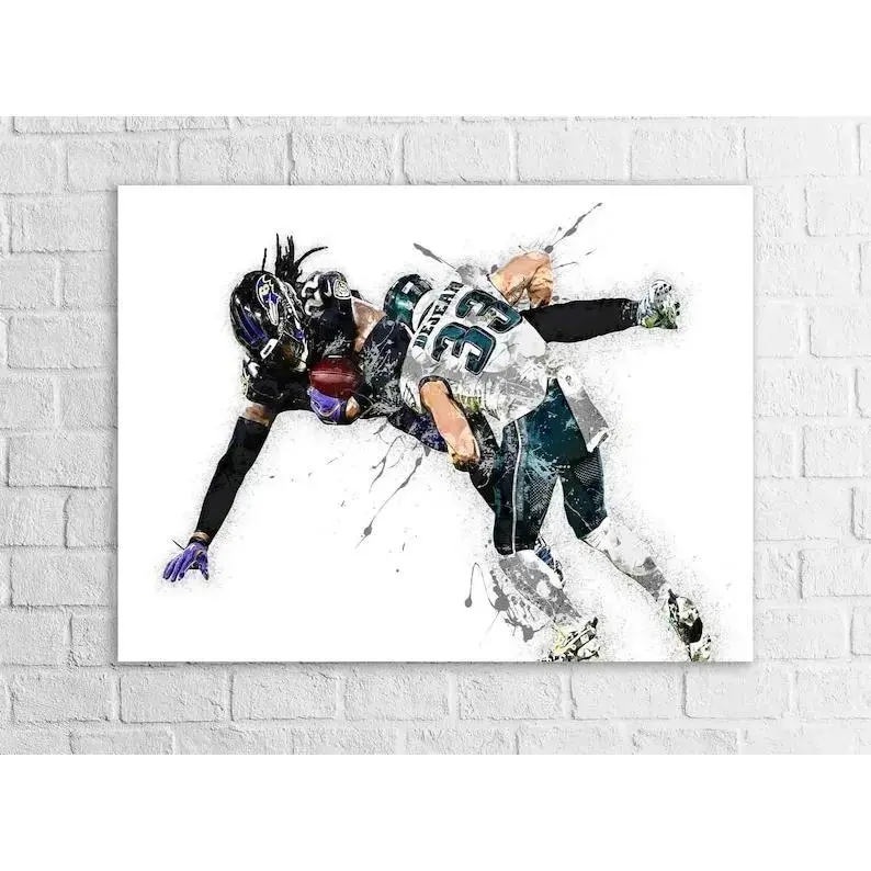 Cooper DeJean Philadelphia Eagles Watercolor Sports Poster Canvas Wall Art Dynamic Football Tackle Splatter Painting Print Boys Bedroom Decor Game Day Fan Gift
