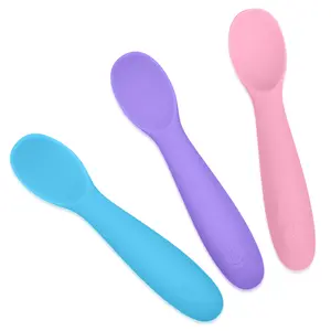 WeeSprout Baby Spoons for Self Feeding 6 Months +, Soft & Durable Silicone Utensils for Sensitive Gums & Teeth, 3 Pack + Carrying Case