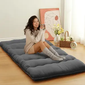 GARVEE Japanese Futon Mattress for Adults, Sleeping Mattress for Floor Japanese Futon Floor Mat Twin Size, Tatami Mat, Roll Up Camping Mattress Pad, Wave Dark Grey