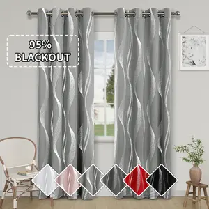 High-precision light-blocking curtain with hot stamping wave, sun-blocking and heat-insulating curtain for living room, suitable for all seasons