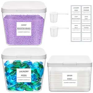 Lifewit Laundry Pods & Dryer Sheets Containers Set with Press-and-Pop Lids Large Capacity Storage for Pods Powder Beads & Sheets with Labels & Measuring Scoops