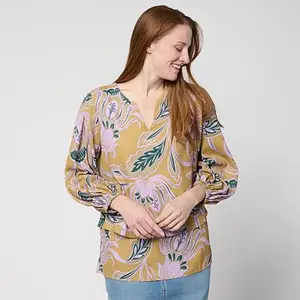 DG2 by Diane Gilman Crepe De Chine Lantern Sleeve Easy Top