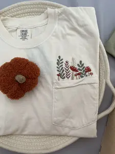 Comfort Colors Mushroom Embroidered Pocket Tee Cotton Shirt