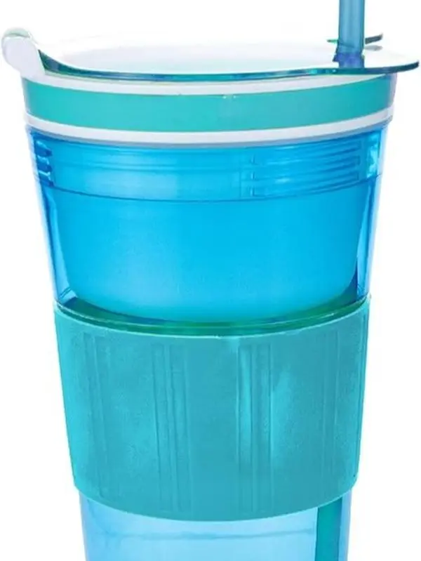 Women Men Snack and Drink Cup Combo All-in-One Tumbler for On-The-Go Blue Pack of 1 with Lid and Straw