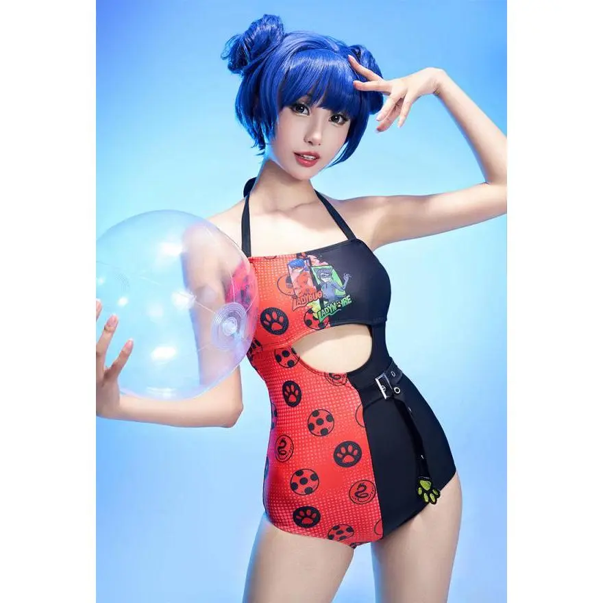 Miraculous Ladybug Women Red Black Contrast Color Lady Noir Print One-piece Swimsuit one-piece swimwear