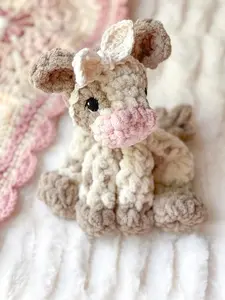 Crochet Baby Cow Lovey, Mini Highland Cow Plush, Cottagecore Snuggler, Handmade Baby Gift