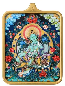 Vintage collectibles Handmade Nepal Thangka Green Tara Gau Box Pendant | Tibetan Cultural Blessing Amulet