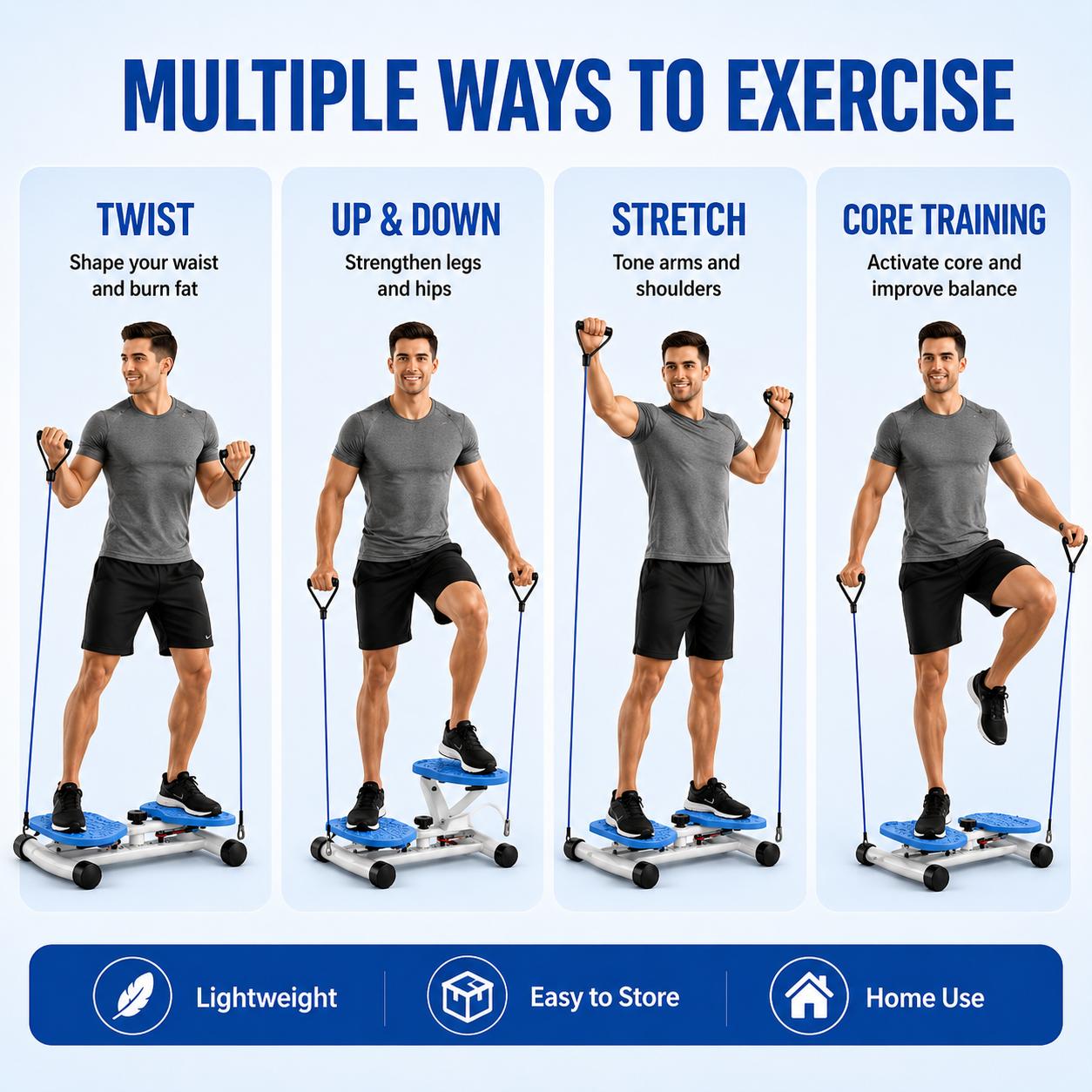 300lbs Heavy Duty Metal Twist Board Platform with Resistance Bands, Portable Swivel Fitness Equipment for Home Gym Training