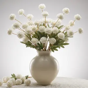 Hydrangea Flowers, 12PCS Artificial PomPom Bouquet, Ins Style Fake Silk Flowers for Wedding Centerpieces, Home Workplace Decor, No Vase