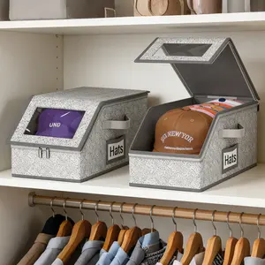 Large Capacity Hat Organizer for Closet, 2 Pack Foldable Baseball Cap Storage Boxes, Stackable & Dustproof, Holds 24 Snapbacks