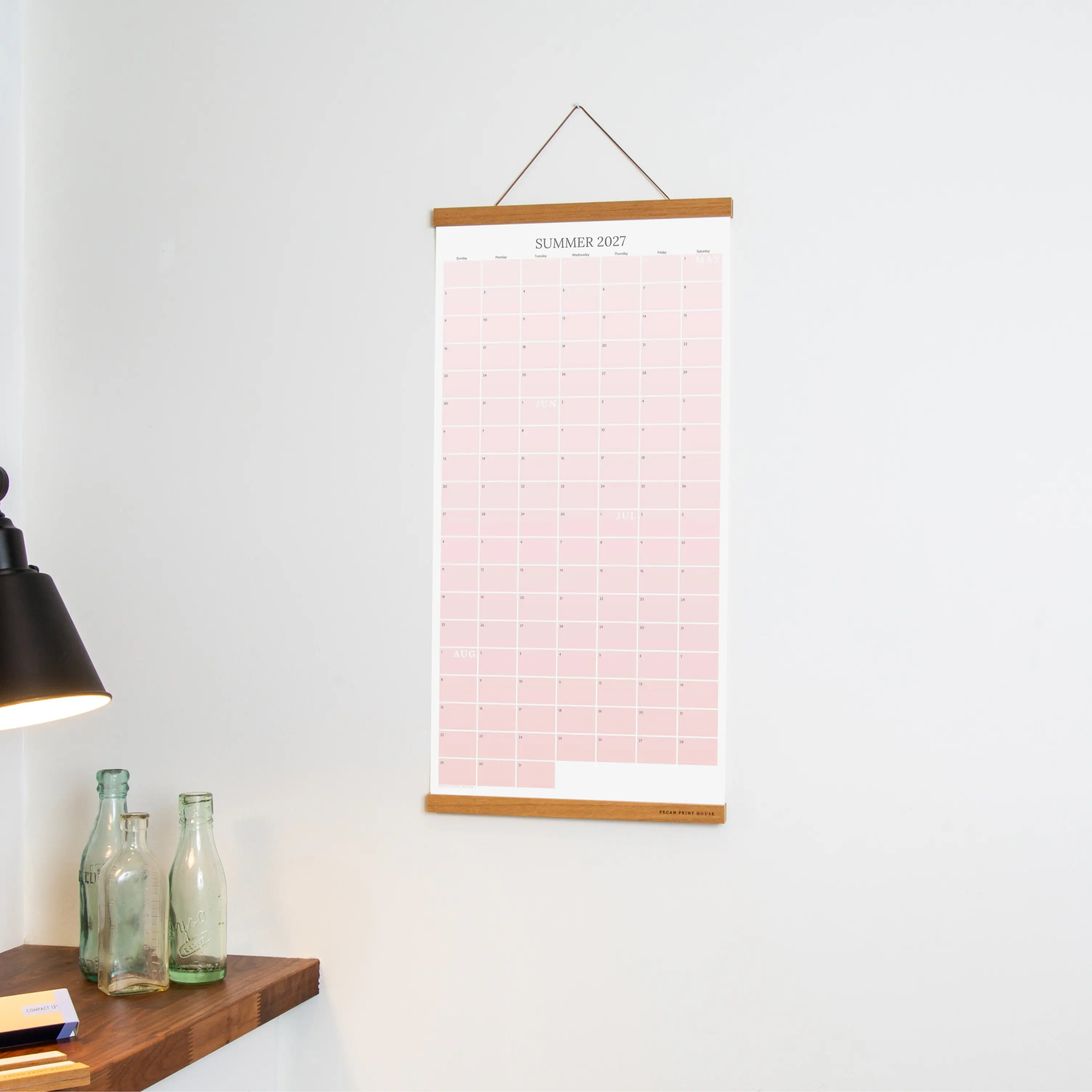 Continuous Summer Wall Calendar, May-Aug, Large Seasonal Planner, Hand Printed