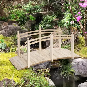 Wooden Arch Garden Bridge 7.5' with Safety Rails for Backyard Ponds Creeks Streams Natural Fir Wood Outdoor Decorative Bridge