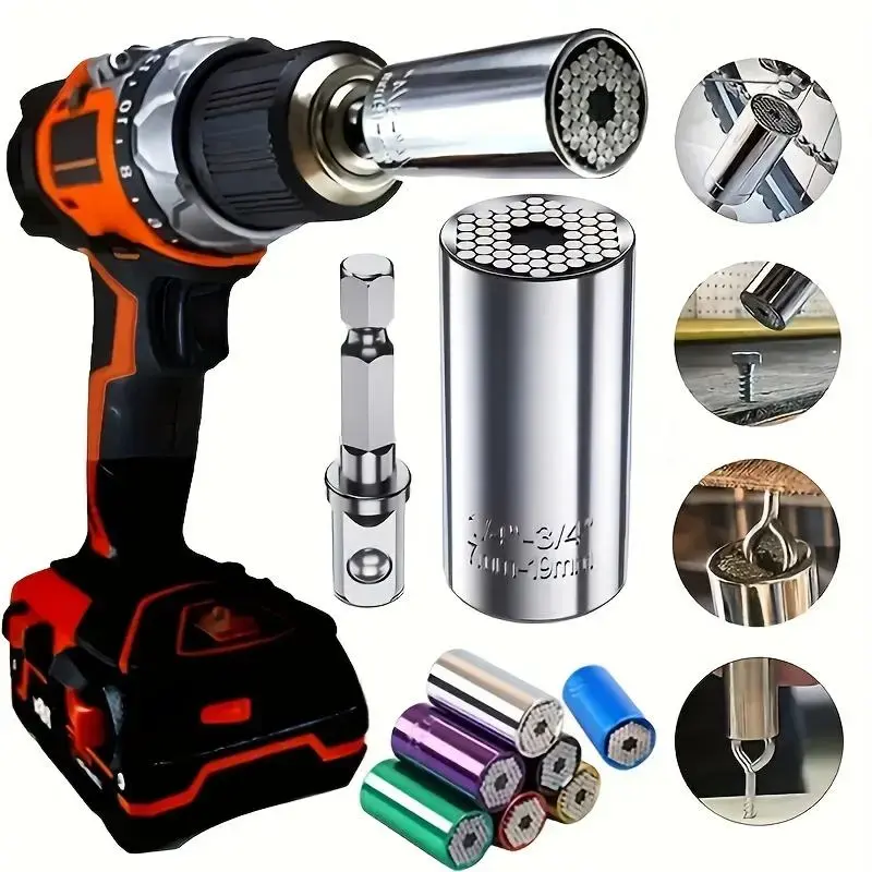 [7-19mm Universal Socket] Multi-functional Magic Socket Adapter, Heavy Duty Hand Tool, 7-19mm Hexagonal Universal Socket Versatile for All Scenarios