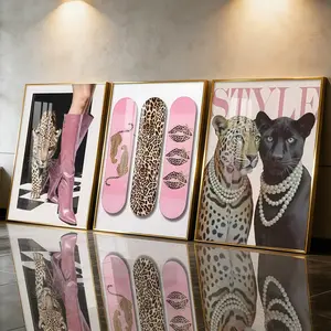 3Pcs Aluminum Alloy Framed Painting, Fashion Leopard Print Design And Panther Art Picture, Home Decoration For Living Room, Bedroom, OfficeWall Decor, Odorless Print Artwork, Luxury Perfect Gift For Friends And Family