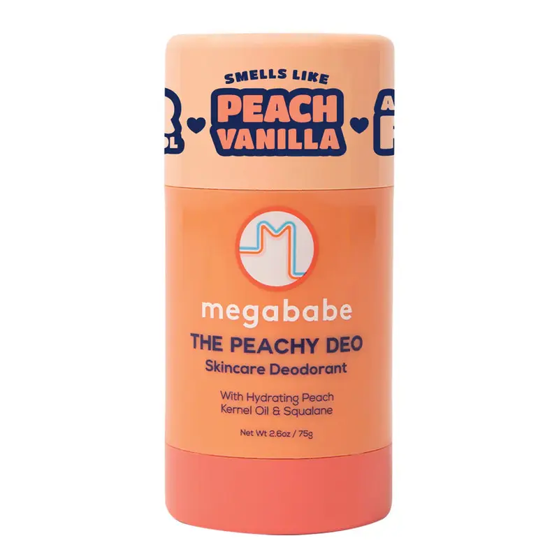 Megababe The Peachy Deo Aluminum-Free Deodorant - Peach-Vanilla Scent, 72Hr Protection, Hydrating, Non-Toxic, Squalane-Infused, 2.6 oz, Vegan, Cruelty-Free, Body Odor Control, Suitable for All