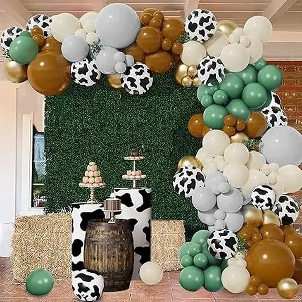 Cow Print Blue Brown Gold Balloons Arch Garland Kit Cow Party Decor  for Boy Birthday Party Baby Shower Birthday Supplies Cream