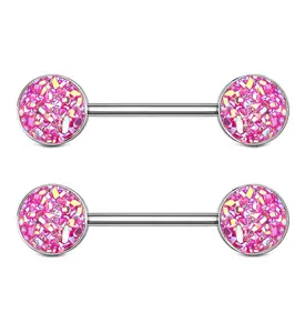 14G Pink Druzy Nipple Ring Barbell