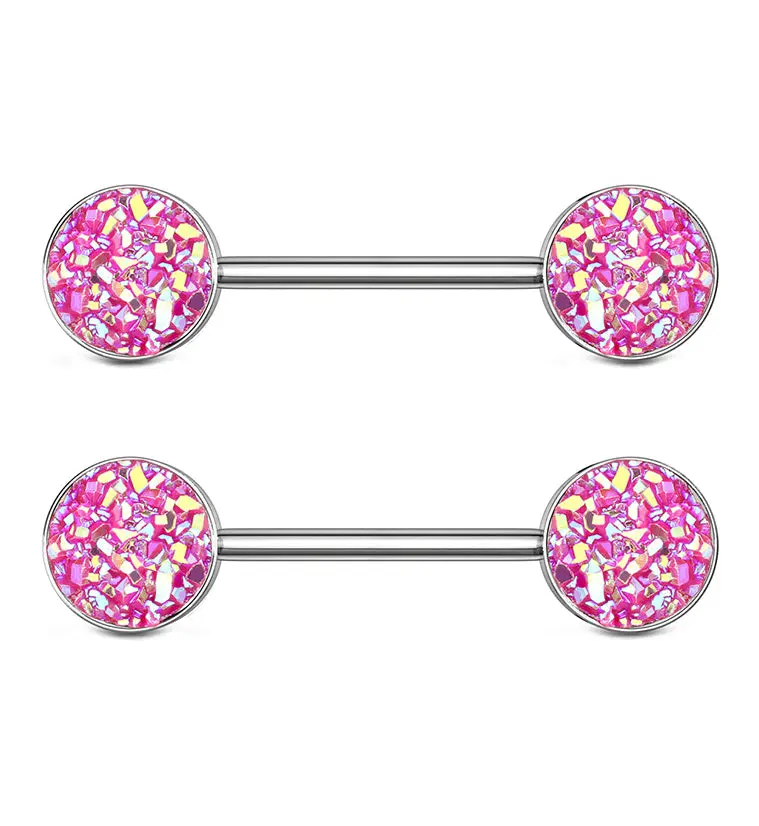 14G Pink Druzy Nipple Ring Barbell