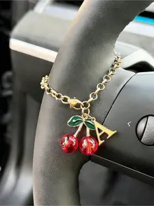 Sweet Cherry Pendant Car Steering Wheel Decor Chain, Steering Wheel Rosary Charm, Interior Decoration, Adjustable Chain,Stylish Accessory,Car Accessories,Suitable For Car Decorations, Bag Charms, Luggage, Headphone Charms, Easter, Mother'S Day