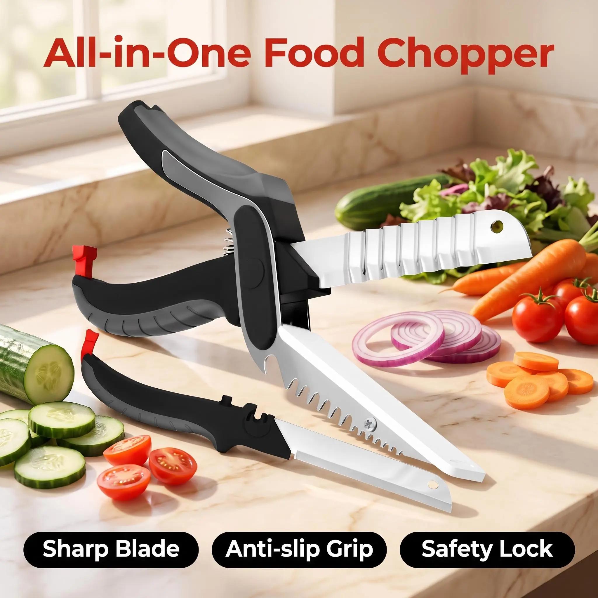 2-in-1 Multifunctional Stainless Steel Food Cutter Shears | Fast Kitchen Food Prep Tool