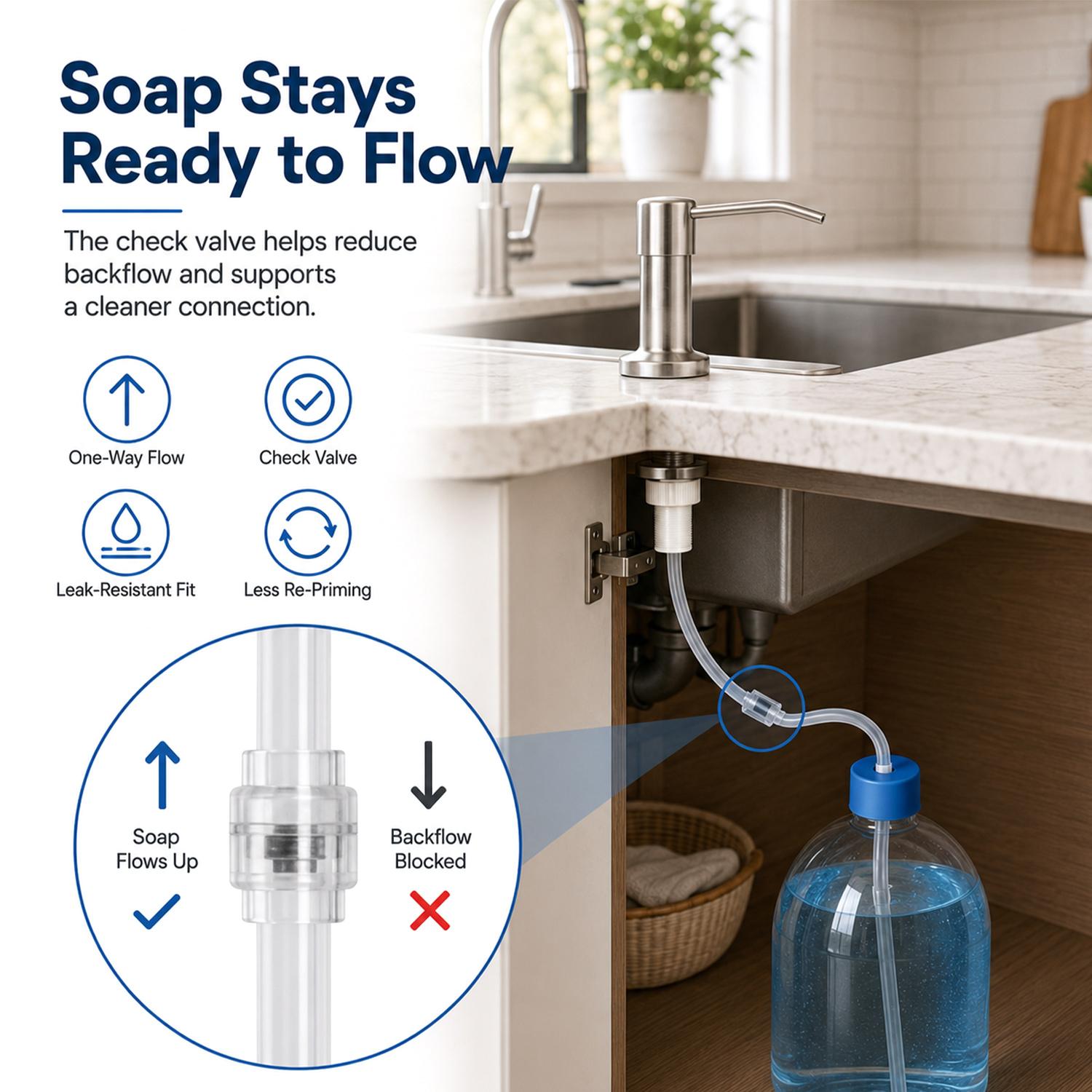 Dish Soap Dispenser for Kitchen Sink (Brushed Nickel), Countertop Sink Soap Dispenser Water Pump with 47” No-Spill Extension Tube Kit Design for Kitchen Bathroom, No More Refills, Kitchen Sink Accessories