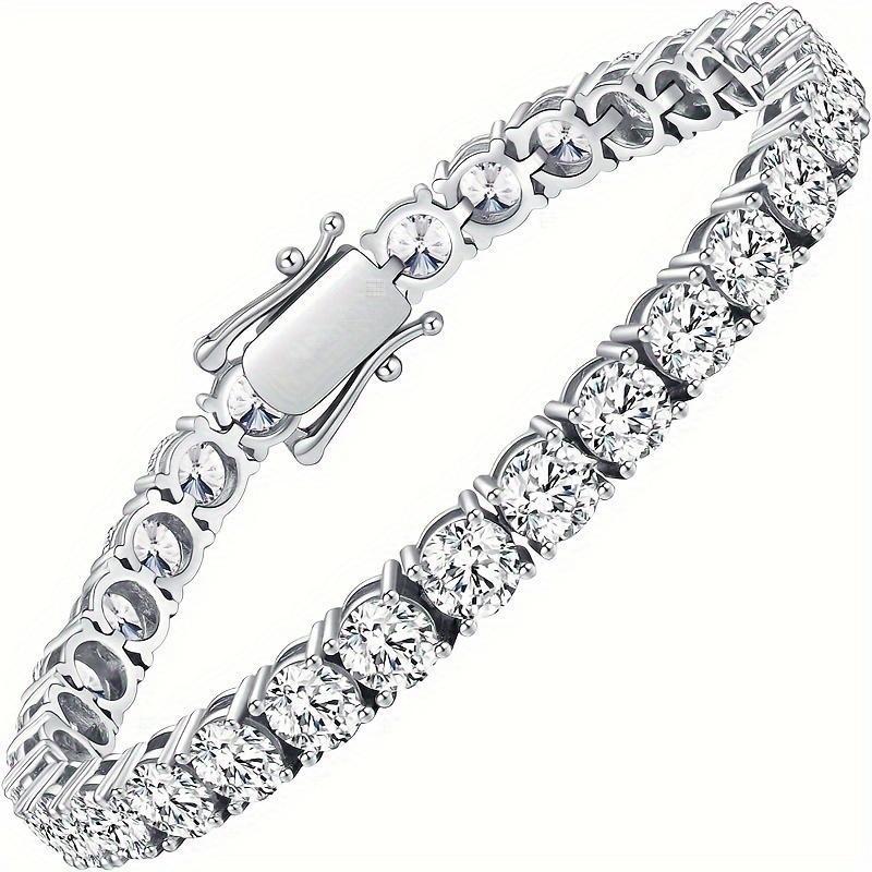 A Luxurious Moissanite Tennis Bracelet with a Carat Weight of 10.5-14, Made from 925 Silver, Featuring Stunning Round Cut Stones And a Secure Clasp. This Elegant Piece Is an Ideal Gift for Both Men And Women, Especially for Christmas