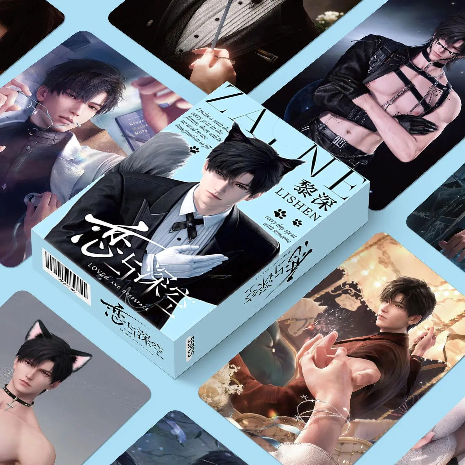 55 Pcs/Set Love And Deepspace Laser Small Card Caleb Sylus Zayne Rafayel Characters Lomo Cards Photocard Cosplay Gift
