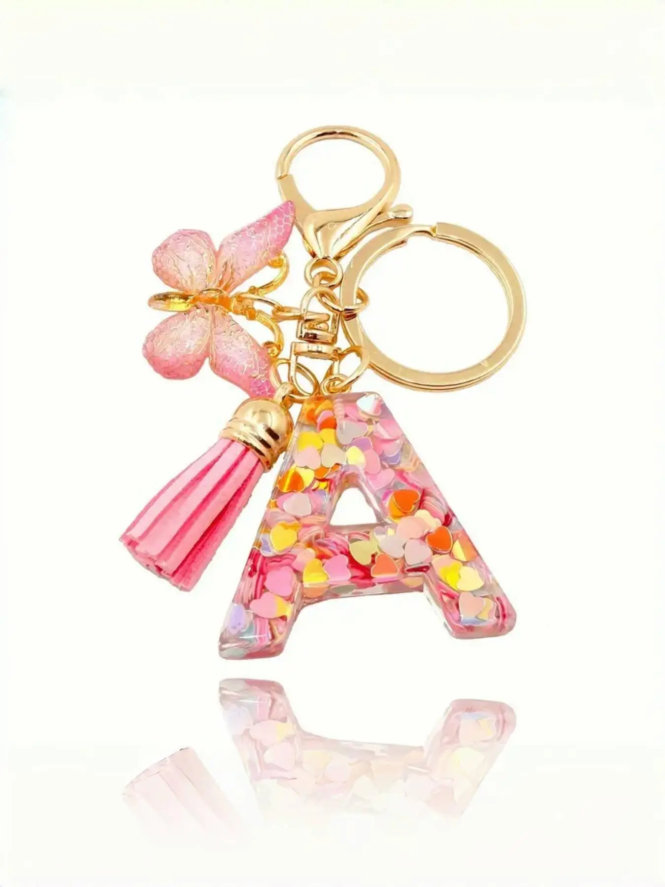 Cute Pink Letter A-Z Keychain, Fashionable Tassel & Butterfly Design Keychain for Women & Girls, Trendy All-match Keychain for Birthday Gift, Valentin