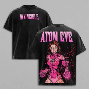 Atom Eve Invincible Shirt, Superhero Pink Energy Tee, Mark Grayson Series Graphic Vintage Washed T-Shirt