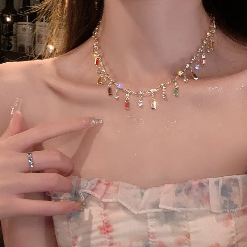 ChrisShop  high-end collarbone American style high-end rainbow-colored necklace for women   ~