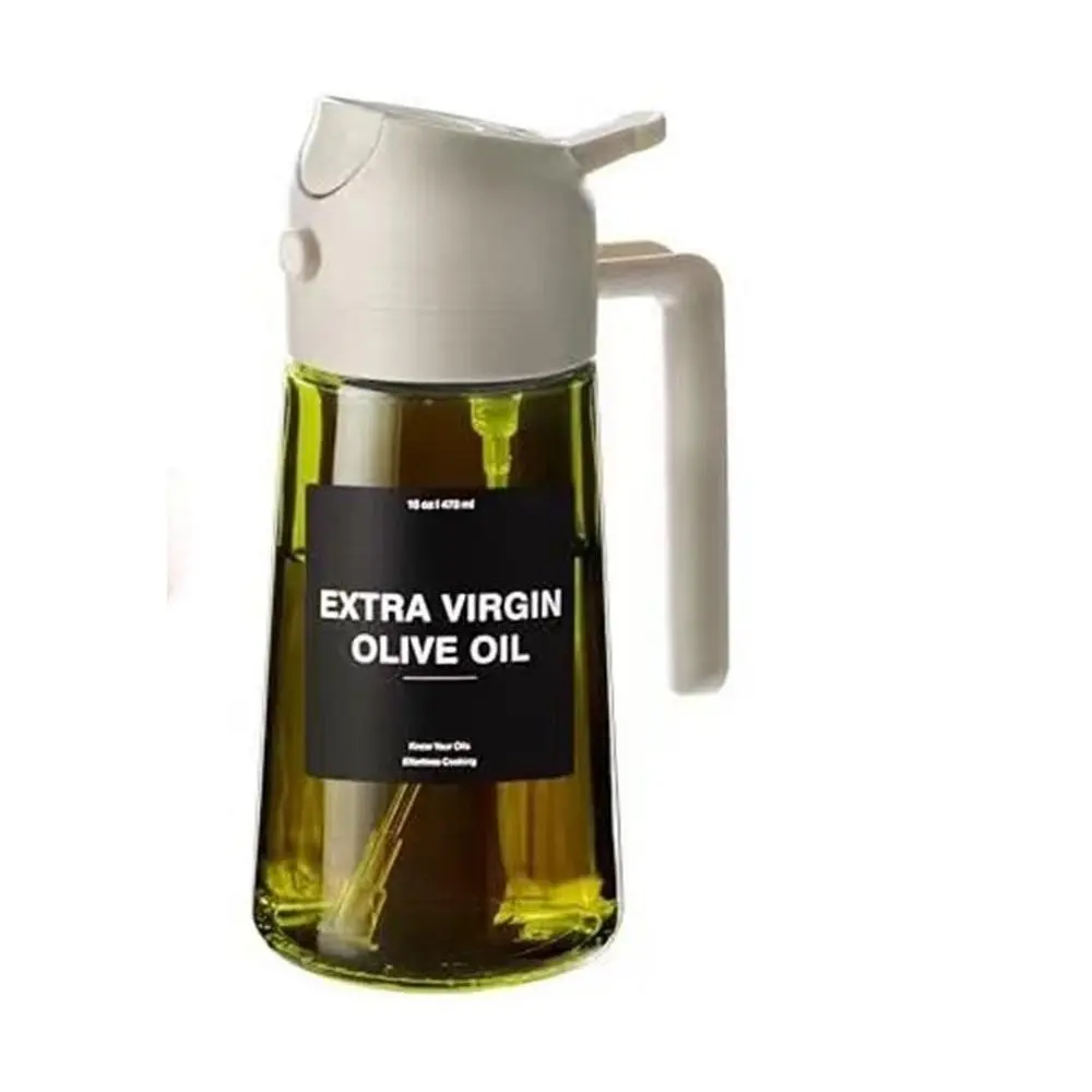 Olive Oil Dispenser For Kitchen, 2-in-1 Spray and Pour Cooking Oil Sprayer, Dark Green Glass Oil Bottle with Stickers, 16 oz/470 ml Cooking Oil Container, Olive Oil Bottles, Kitchen Gadgets