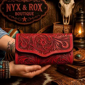 NYX & ROX Boutique Hot Pink Tooled Large Wallet with Intricate Floral Embossing and Secure Closure