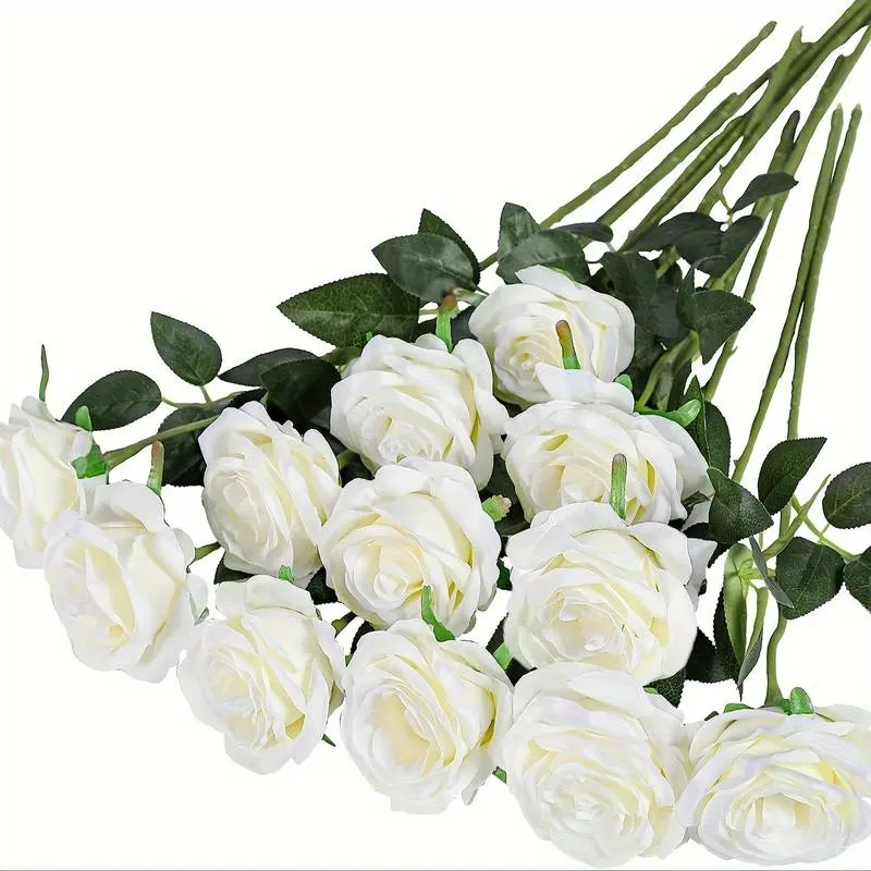 12pcs Realistic Rose Artificial Flowers, Artificial Roses, Home Wedding Decorations, Floral Decoration, Party Table Centerpieces, Valentine's Day Gifts, Decorative Bouquet, Artificial Flower Set