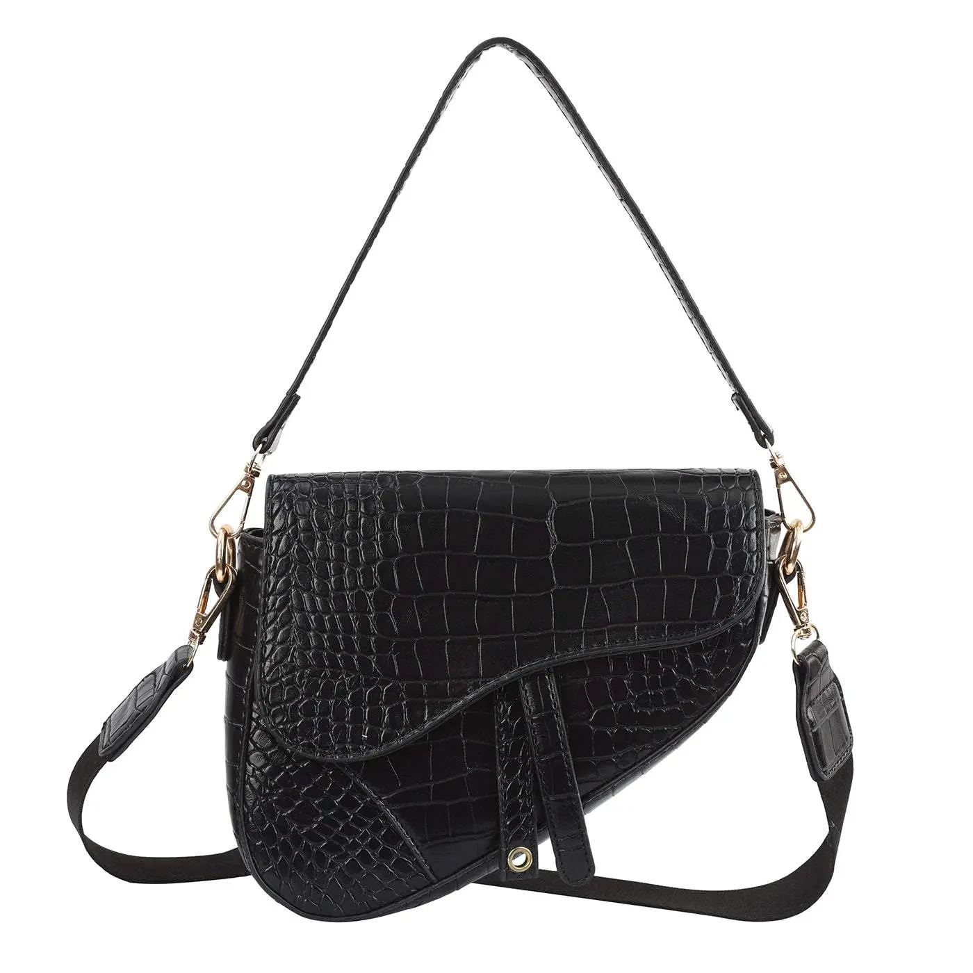 HDE Women's Crocodile PU Leather Shoulder Bag - Magnetic Button & Zipper Closure, 2 Detachable Straps, Trending Purses for Women, Long Shoulder & Reversible Crossbody Bags