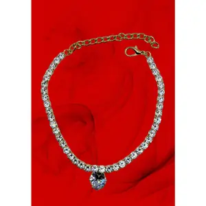Gold Square Shaped Studded Chain with Heart Shaped Charm - Item #: 008