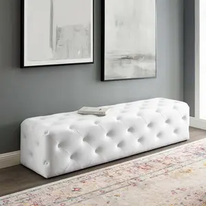 Modway Amour 72" Tufted Button Entryway Faux Leather Bench in White