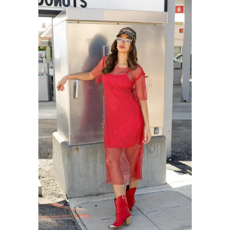 knee length dresses for ladies Happy Clothing Emily Red Fit and Flare Strapless Mesh Gown main image 0