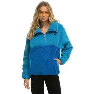 TEDDY UNISEX HALF ZIP COLOR BLOCK JACKET - OCEAN