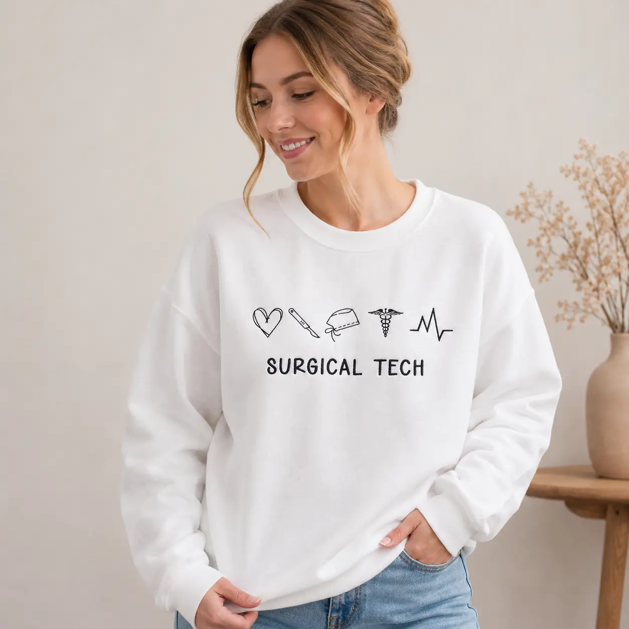 Surgical Tech Embroidered Sweatshirt, OR Nurse & Surgical Tech Crewneck Sweatshirt, ,  Scrub Tech, Anesthesiologist Apparel, Operating Room Team Gift Sweater