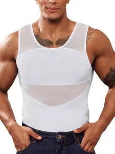 Men's Solid Color Double Layer Waist Compression Shapewear Tank Top, High Stretch Breathable Tummy Control Shaper, Breathable Waist Trainer, Men's Shapewear for All Seasons Halloween menwardrobe mensworkout comfyessentials