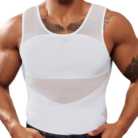 Men's Solid Color Double Layer Waist Compression Shapewear Tank Top, High Stretch Breathable Tummy Control Shaper, Breathable Waist Trainer, Waist Training Shapewear, Men's Shapewear for All Seasons