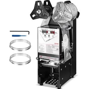 VEVOR Cup Sealing Machine, Fully Automatic Cup Sealer Machine, Boba Sealer Machine 500-650 Cups/H for 190 mm Tall & 90/95 mm Cup with Digital Control LCD Panel for Bubble Milk Tea Coffee, Black