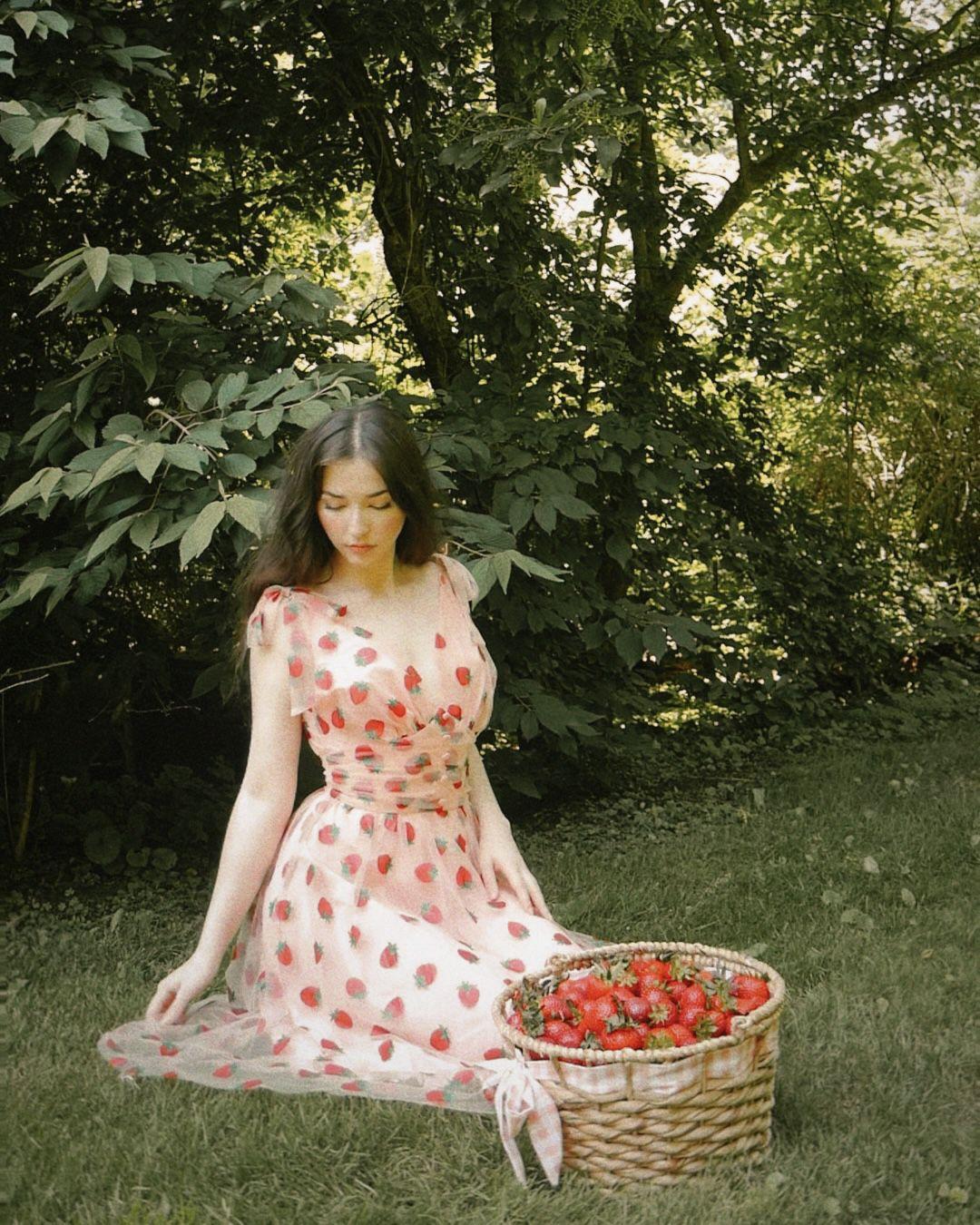 PINK 1950S STRAWBERRY MESH SWING DRESS Casual Elegant Classy Casual Breathable Outfits