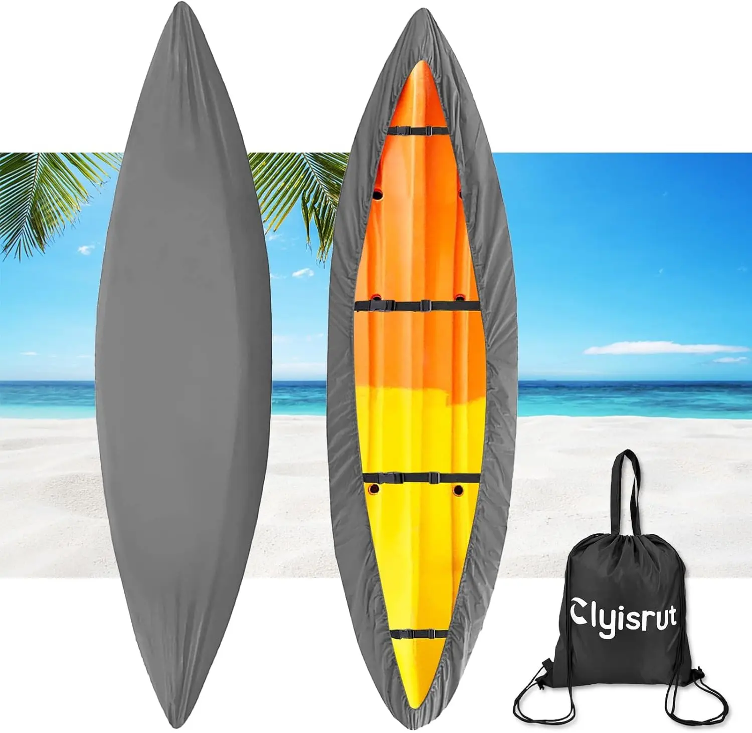 10-16FT Waterproof Kayak Covers for Outdoor Storage, Canoe Cover Accessories, Boat Cover Oxford Shade Marine Cockpit Dust Cover UV Protection Ultra Sunblock Shield for Fishing Boat Kayak Canoe
