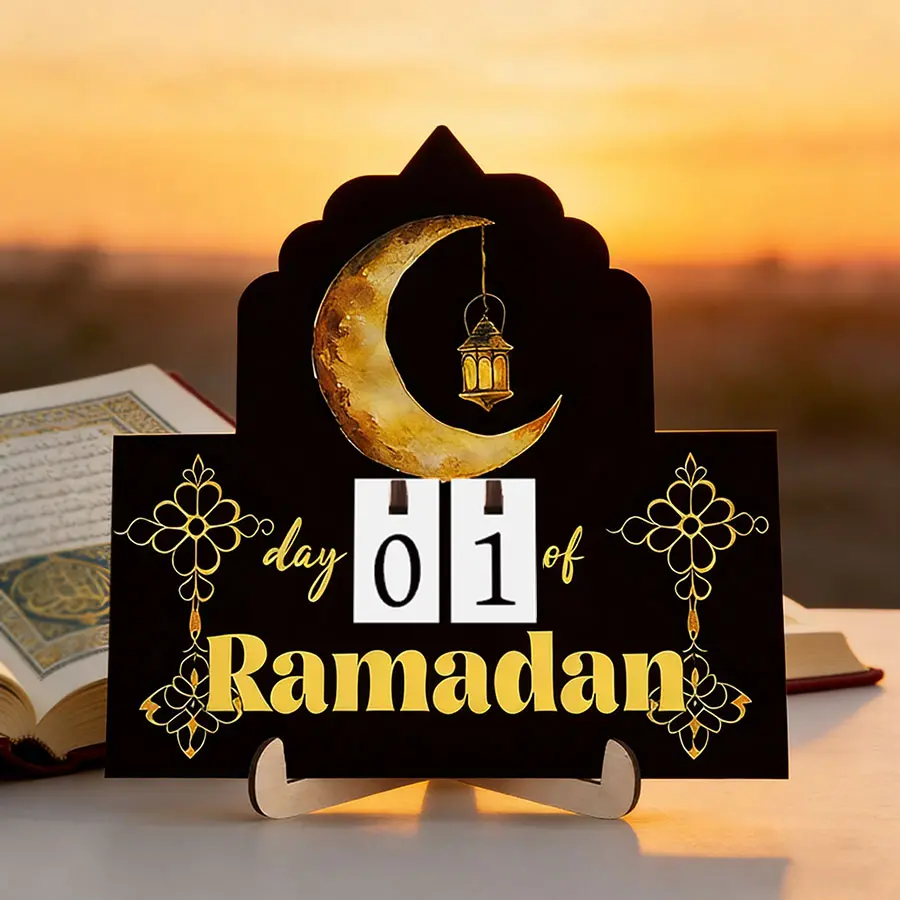 1pc Elegant Black Gold Wooden Ramadan Countdown Calendar, Day of Ramadan Calendar Gifts, Eid Mubarak Decorations, Islamic Muslim Event Party Supplies, Number Replacement with Stand, Holiday Home Office Decorations Desktop Ornaments