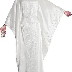 African Dresses for Women Fashion Beading Rhinestone Kaftan Maxi Dress -One size elegant