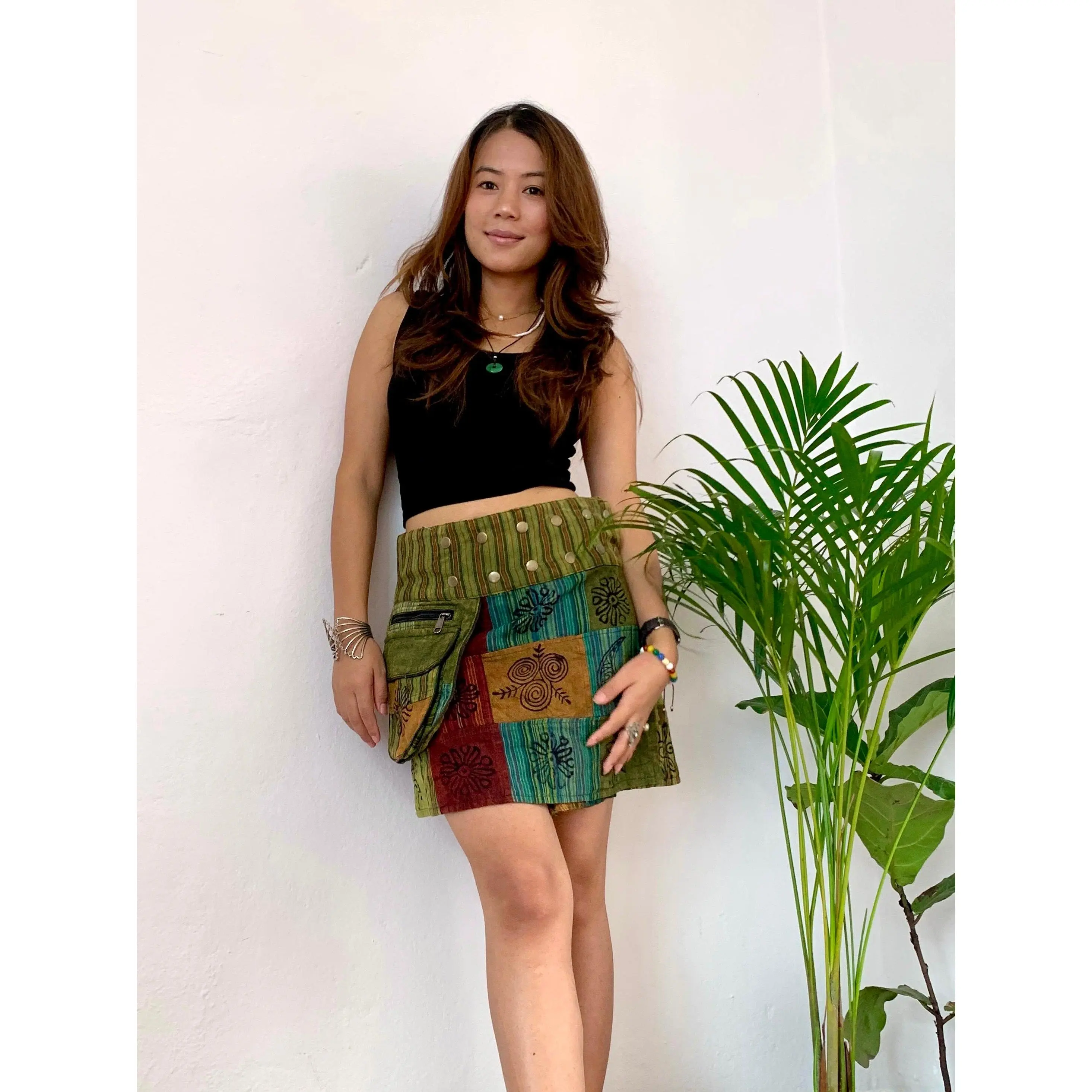Groovy Soul Mini Wrap Skirt - Tribal Block Prints, High Waisted, Breathable Cotton