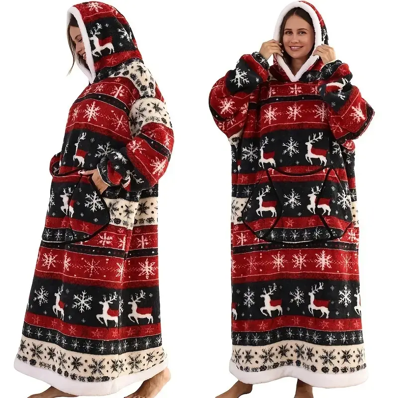 Oversized Wearable Blanket Hoodie as Christmas Gifts for Mom Women Girlfriend Men,Plus Size Sleepwear Blanket Hooded for Women Men, 1Pcs Nightgown Loungewear Womenswear Sweatshirt Blanket with Pocket