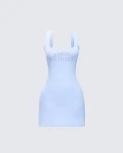 Jovie Blue Embellished Slogan Mini Dress